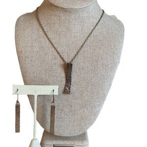 Sterling Hammered Rectangle Pendant Necklace & Drop Earrings Set